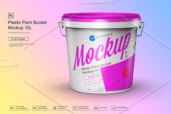 Download Plastic Paint Bucket Mockup 10l Creative Photoshop Templates Creative Market