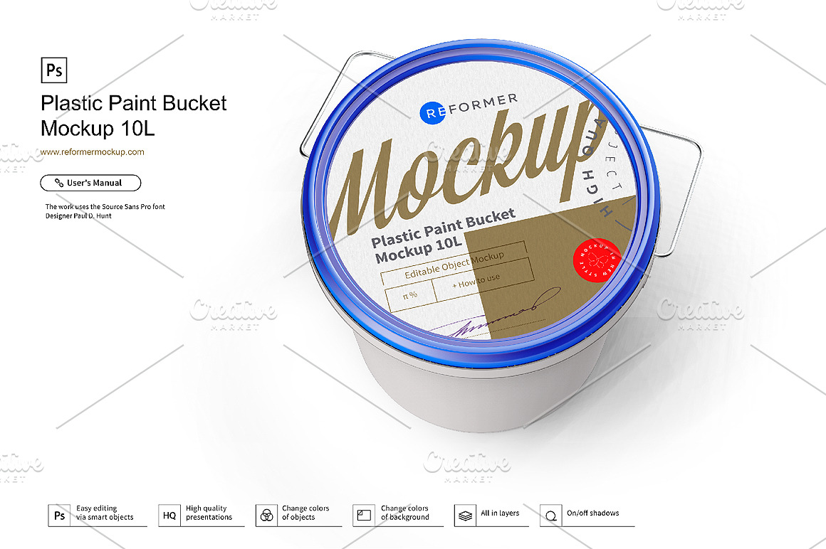 Download Plastic Paint Bucket Mockup Creative Photoshop Templates Creative Market