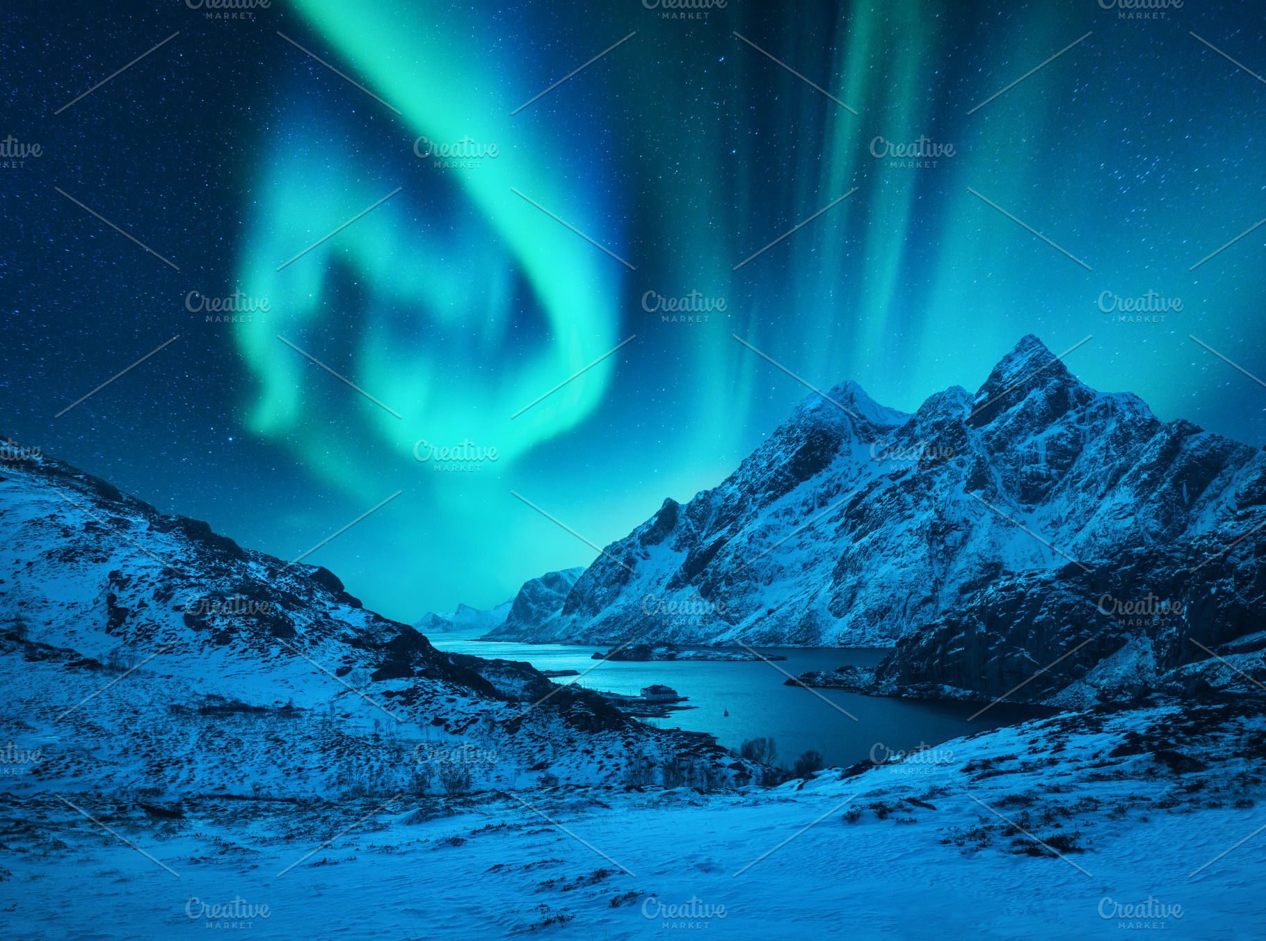 Aurora borealis above the mountains stock photo containing aurora and