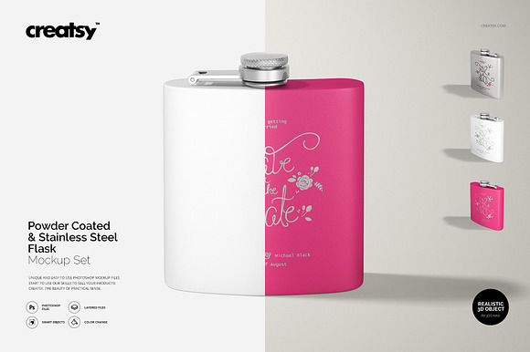 Download Powder Coated Steel Flask Mockup Creative Photoshop Templates Creative Market