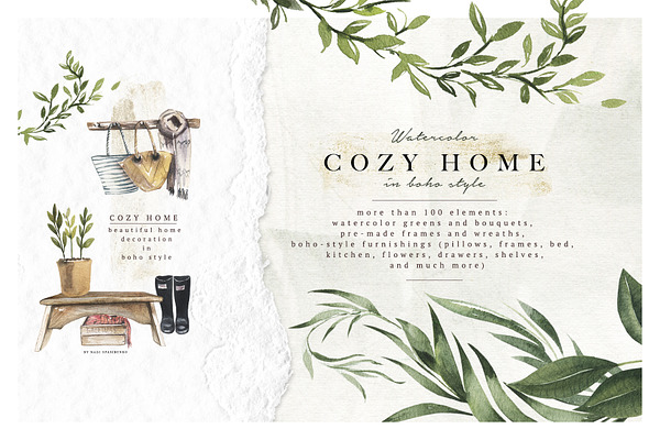 Watercolor Cozy Home Pre-Designed Photoshop Graphics 