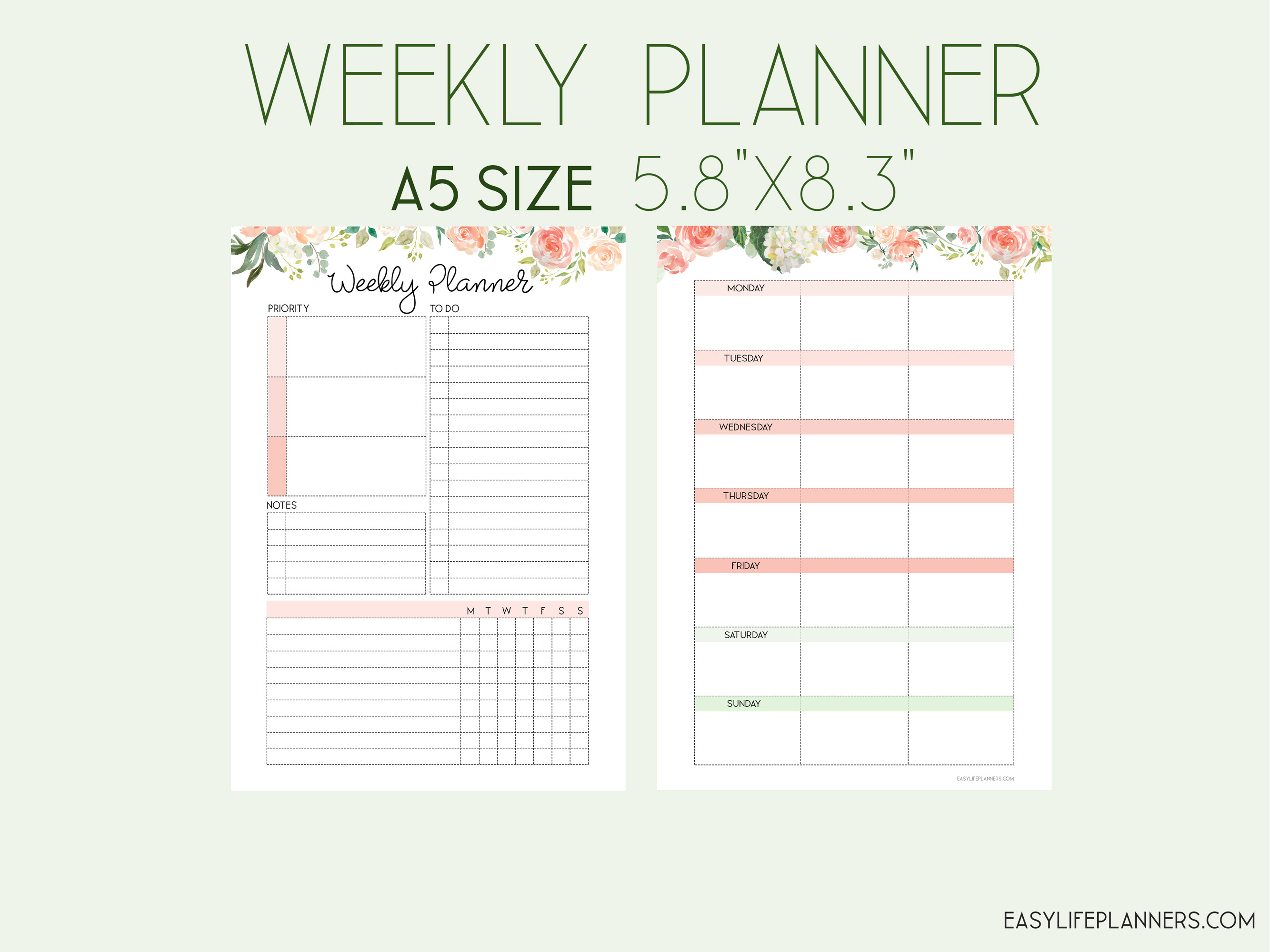 Weekly Planner A5 Inserts | Stationery Templates ~ Creative Market