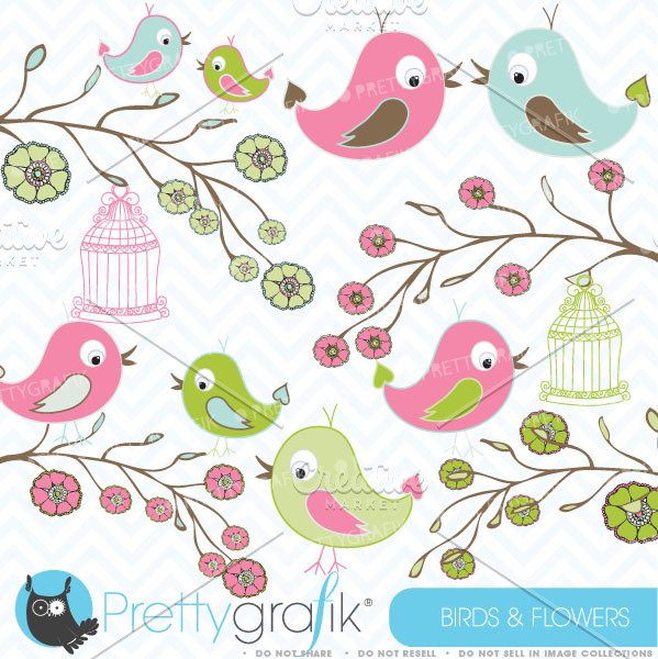 Birds and Flowers clipart commercial | Illustrations ~ Creative Market