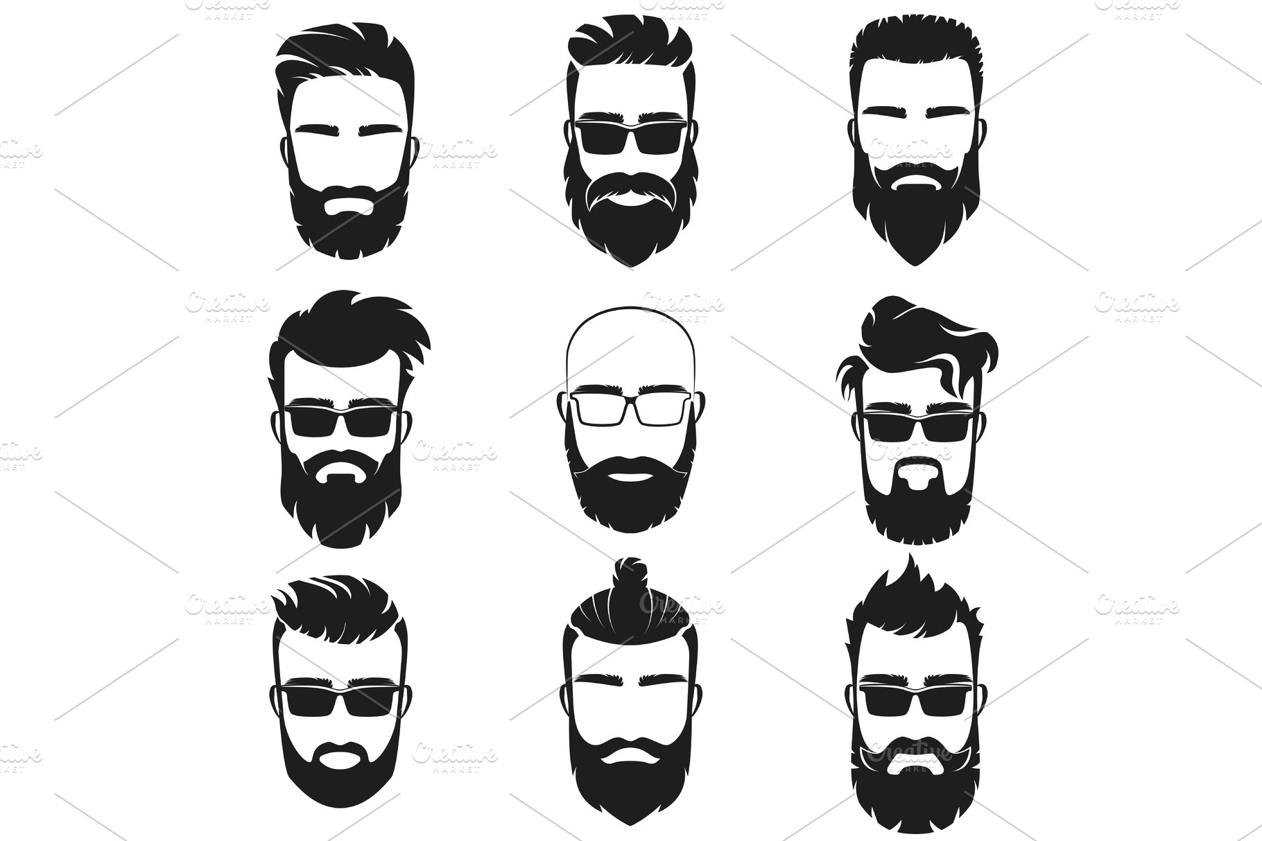 Bearded stylish hipster men faces | People Illustrations ~ Creative Market