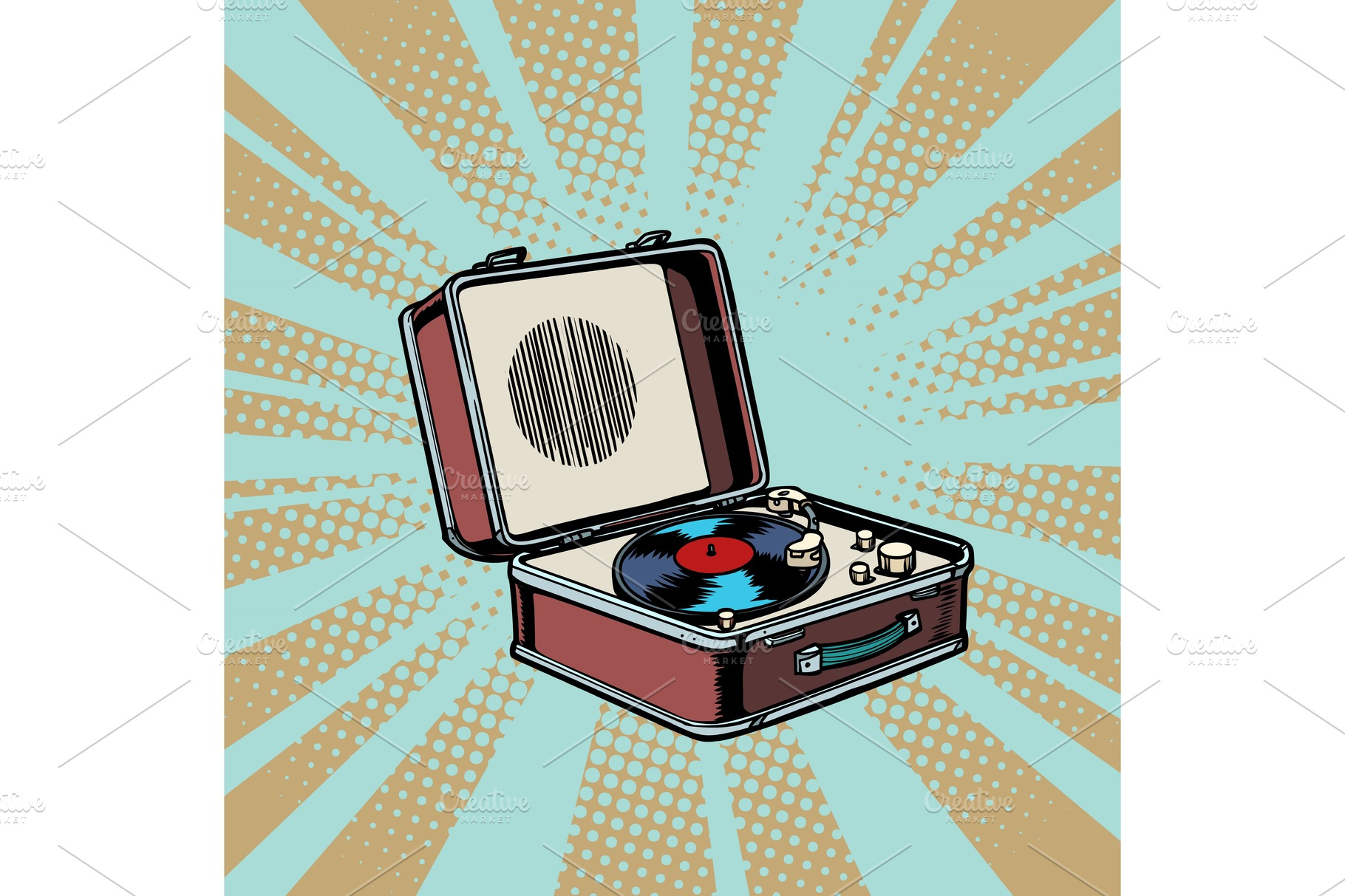 retro vinyl record player pop art | Vector Graphics ~ Creative Market