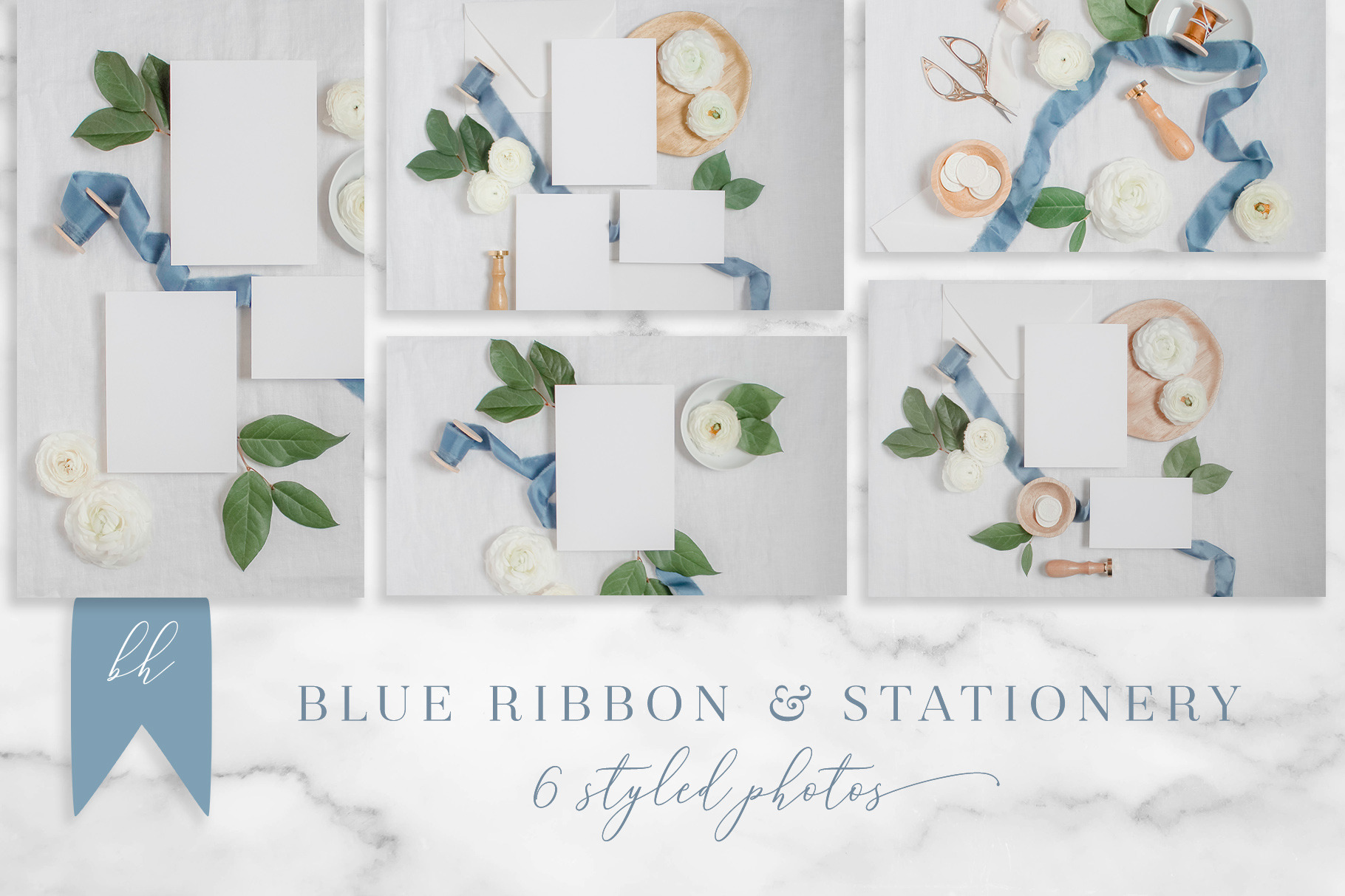 Download Blue Ribbon Stationery Mockup Set High Quality Stock Photos Creative Market PSD Mockup Templates