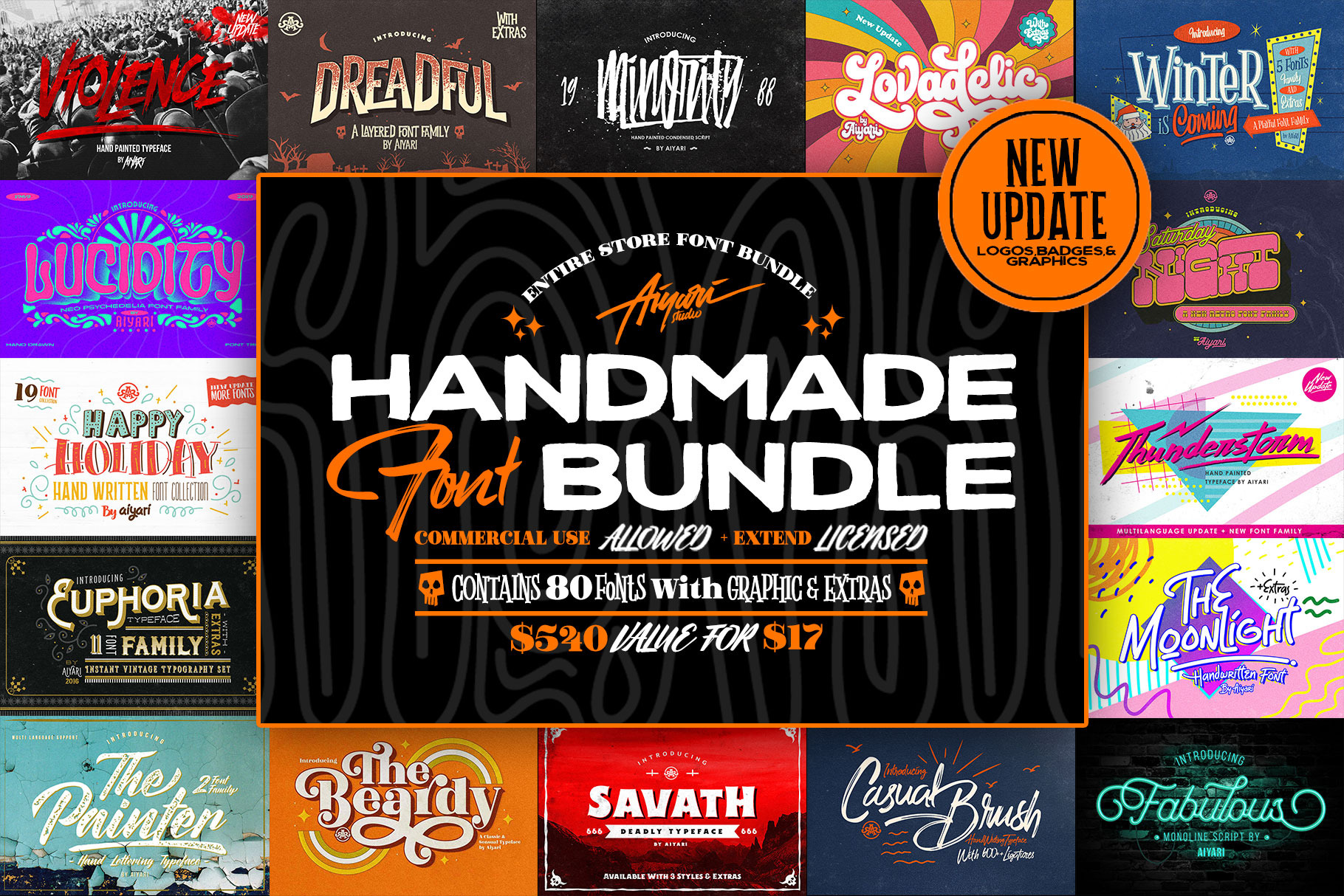 Download Aiyari Handmade Font Bundle Extras Stunning Display Fonts Creative Market