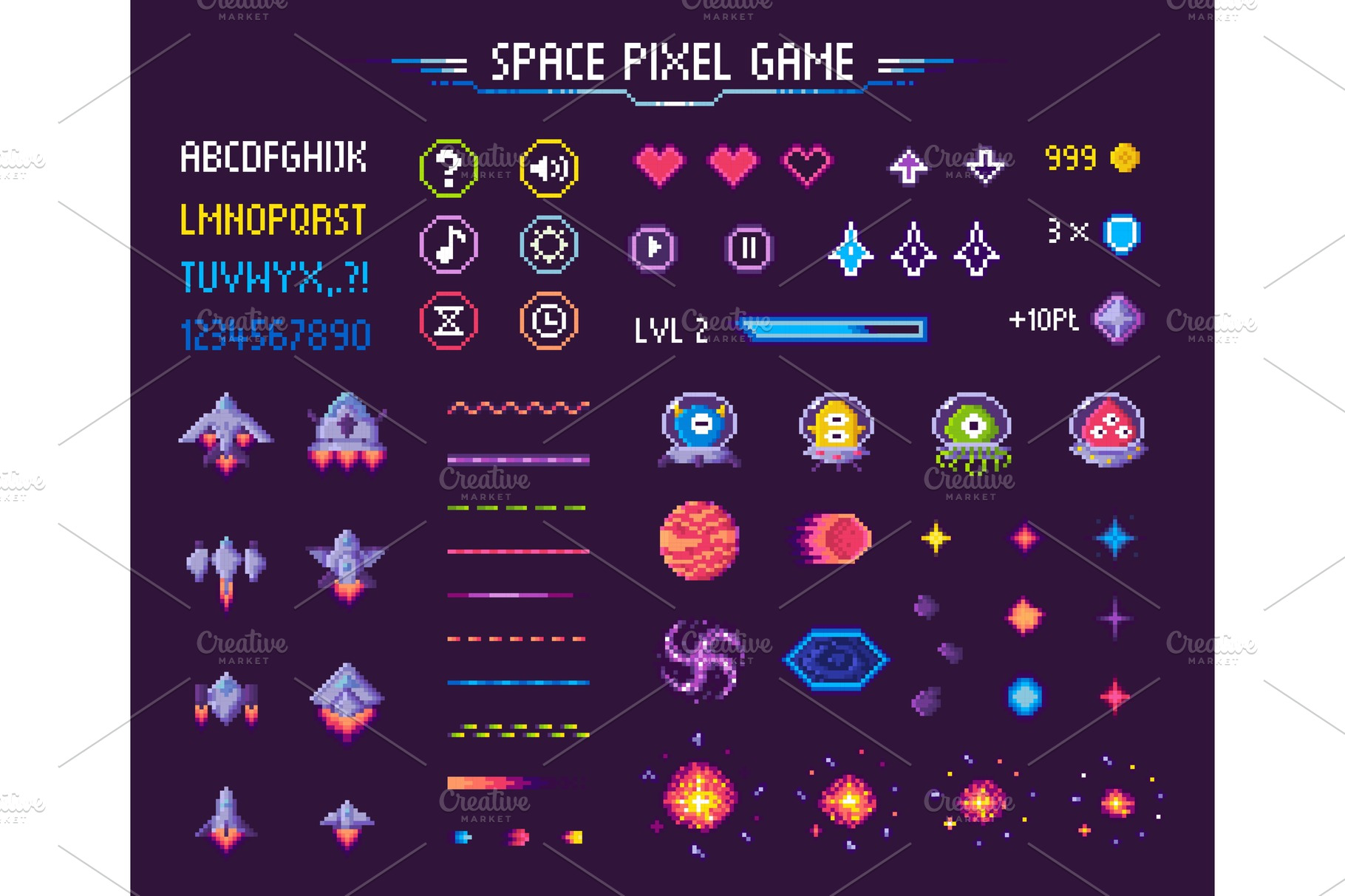 Space Pixel Game Icons Font | Illustrations ~ Creative Market