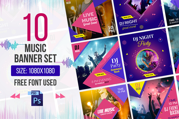 10 Music Banner Set Creative Photoshop Templates Creative Market