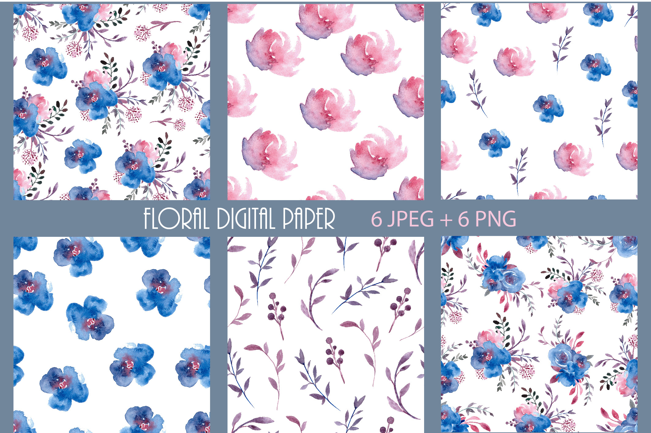 Floral Pattern Digital Paper Blue Pre Designed Photoshop Graphics Creative Market