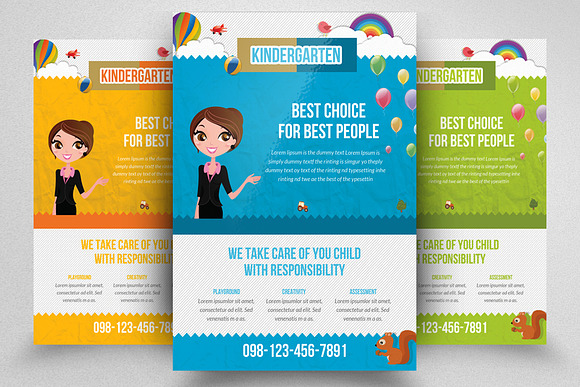 Kindergarten Flyer Template Creative Photoshop Templates Creative Market