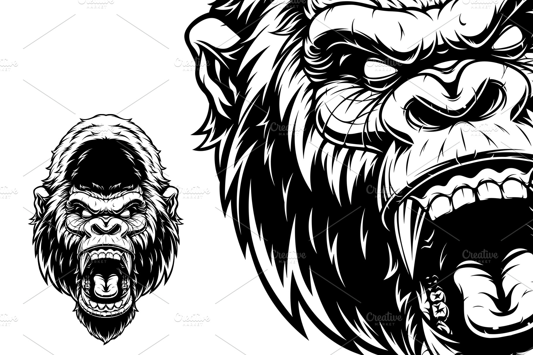 Head of fierce gorilla | Animal Illustrations ~ Creative Market