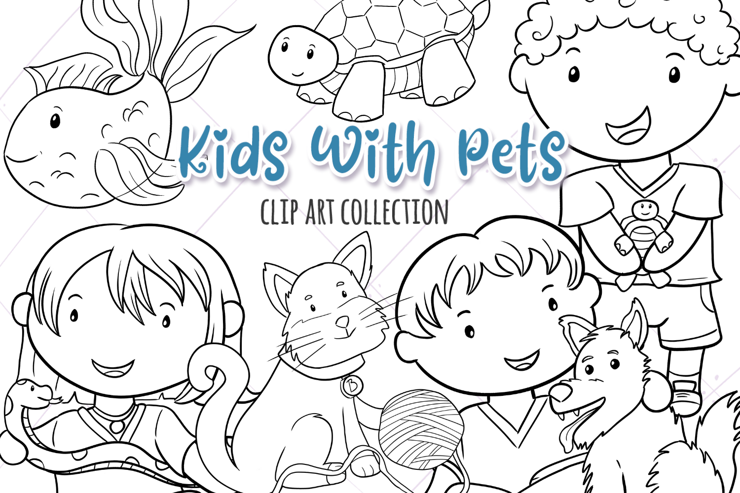 Kids With Pets Black and White | Illustrations ~ Creative Market