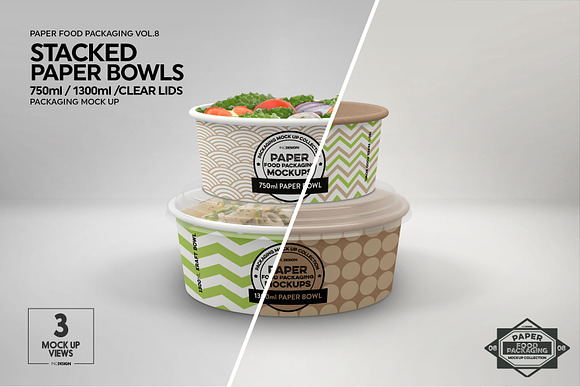 Download Stacked Paper Bowls Packaging Mockup Creative Photoshop Templates Creative Market