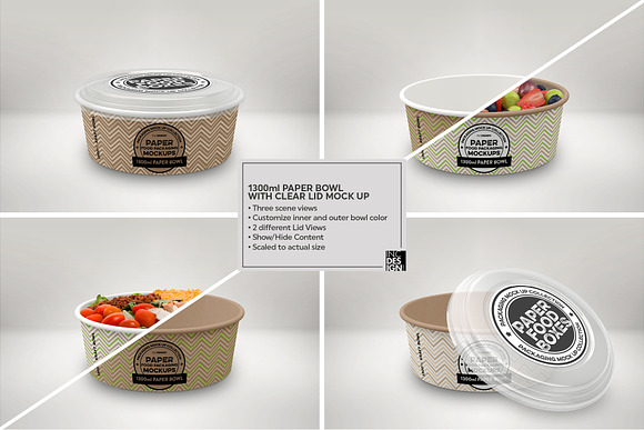 Download 1300ml Paper Bowl Clear Lid Mockup Creative Photoshop Templates Creative Market