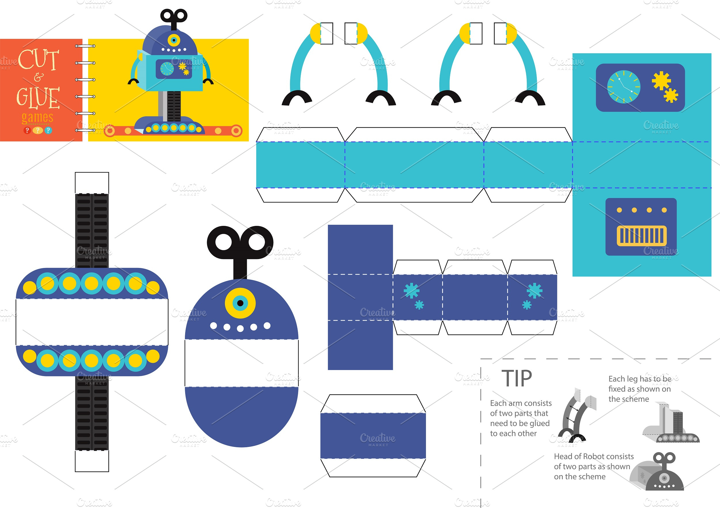 Cut and glue robot toy vector | Photoshop Graphics ~ Creative Market