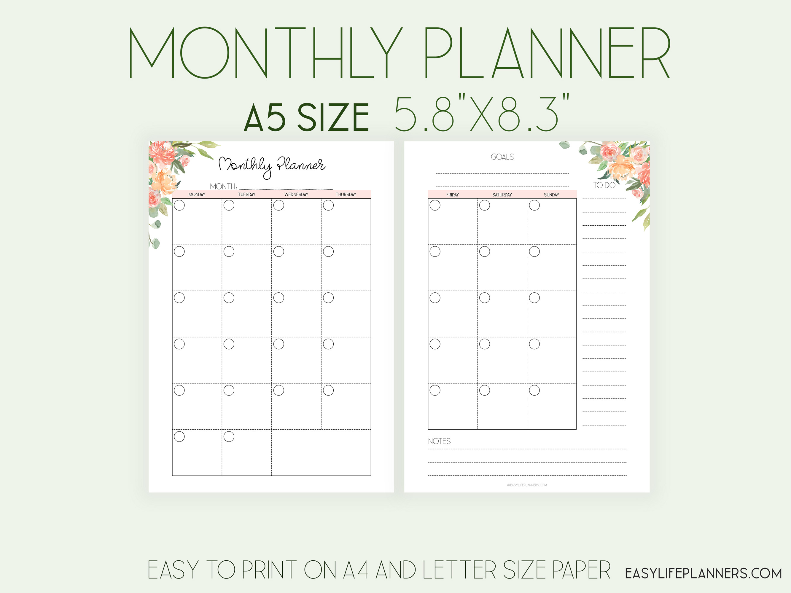 Monthly Planner A5 Inserts | Stationery Templates ~ Creative Market