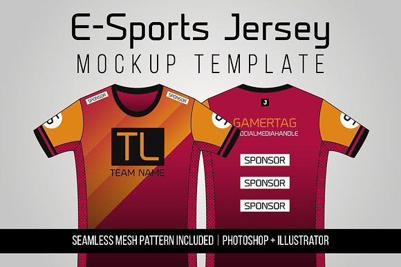 E Sports Jersey Mockup Template Creative Illustrator Templates Creative Market