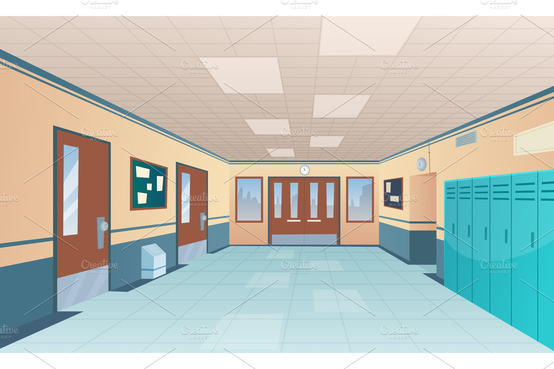 School corridor. Bright college | Pre-Designed Vector Graphics