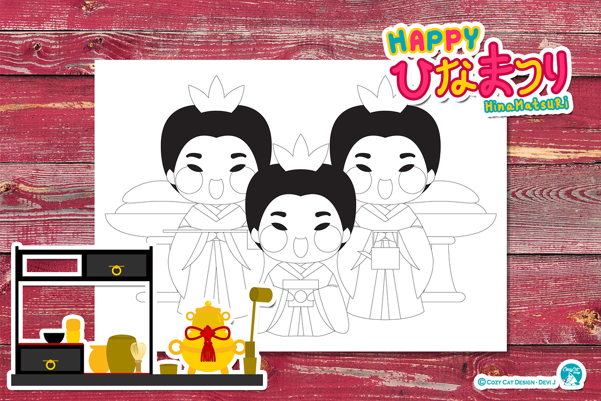 Hinamatsuri Coloring Pages | Pre-Designed Photoshop Graphics ~ Creative