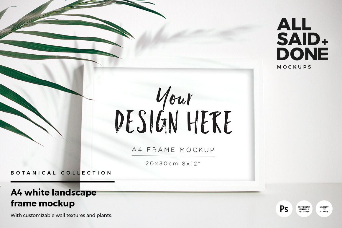 Download A4 Landscape White Frame Mockup Creative Photoshop Templates Creative Market Yellowimages Mockups