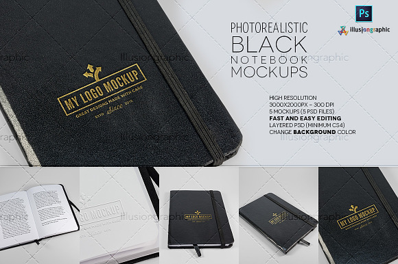 Download Photorealistic Black Notebook Mockup Creative Photoshop Templates Creative Market