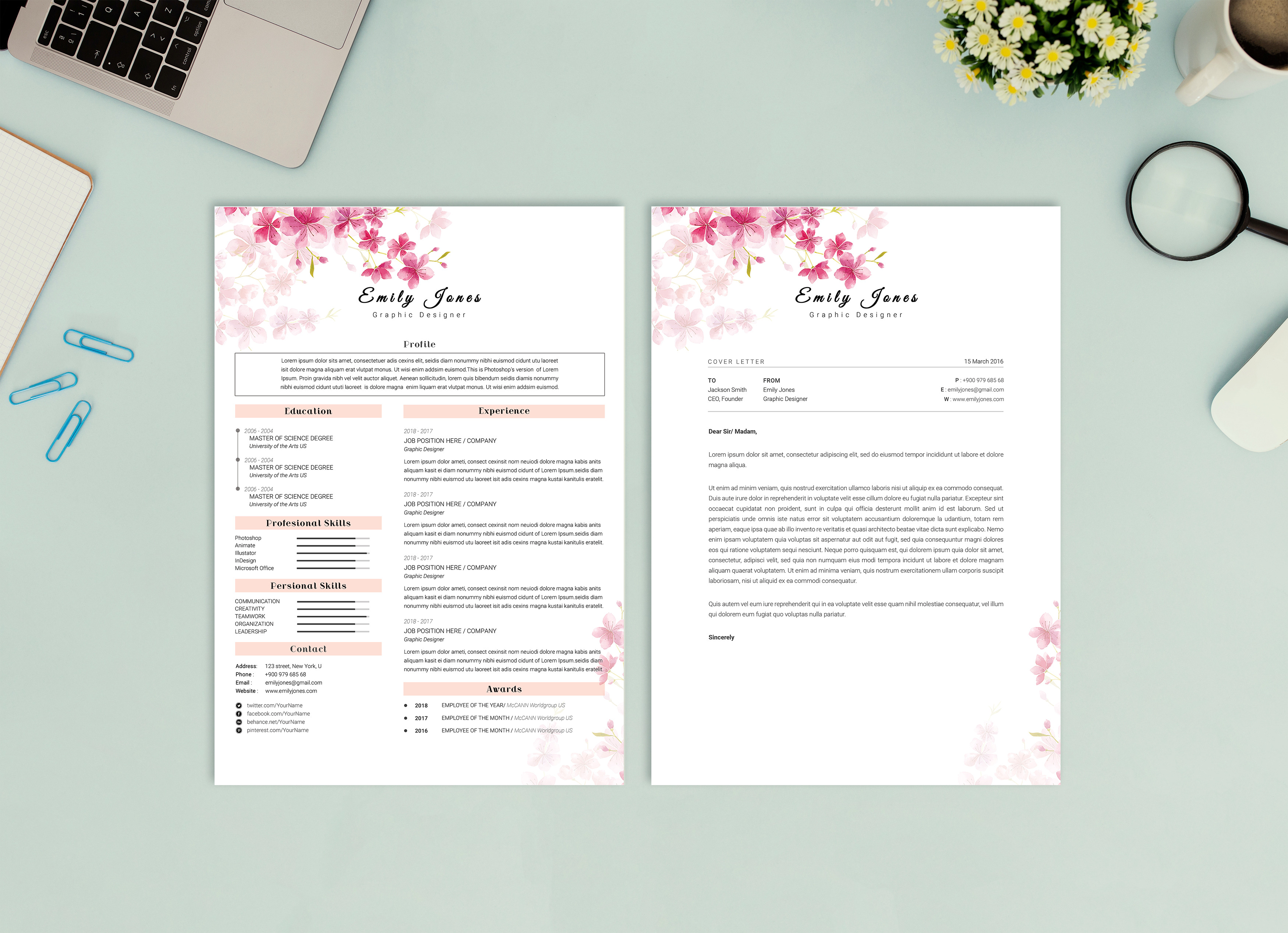 Water Color CV-Resume Tempalate *C | Resume Templates ~ Creative Market