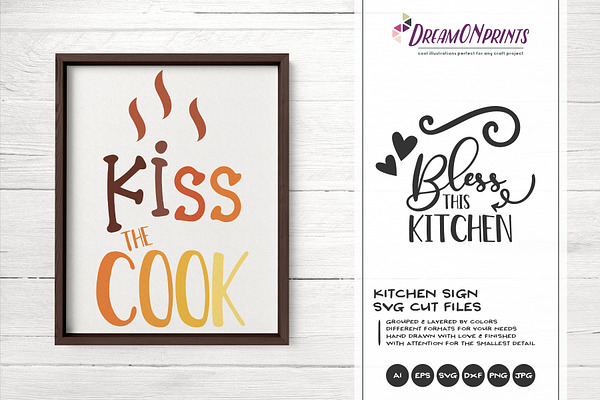 Kiss The Cook Funny Kitchen Svg Pre Designed Photoshop Graphics Creative Market