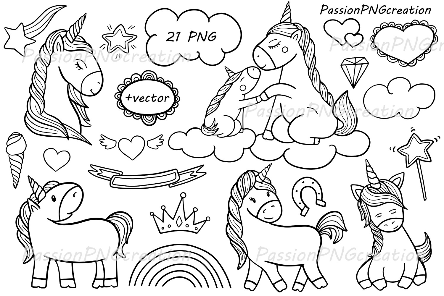 doodle unicorn clipart pre designed photoshop graphics creative market