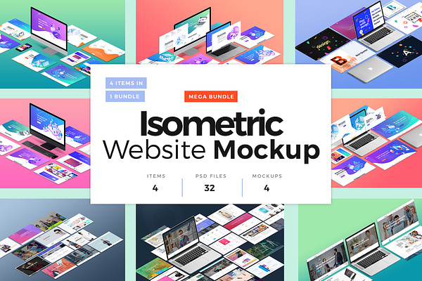 Download Isometric Website Mockup Bundle Creative Photoshop Templates Creative Market