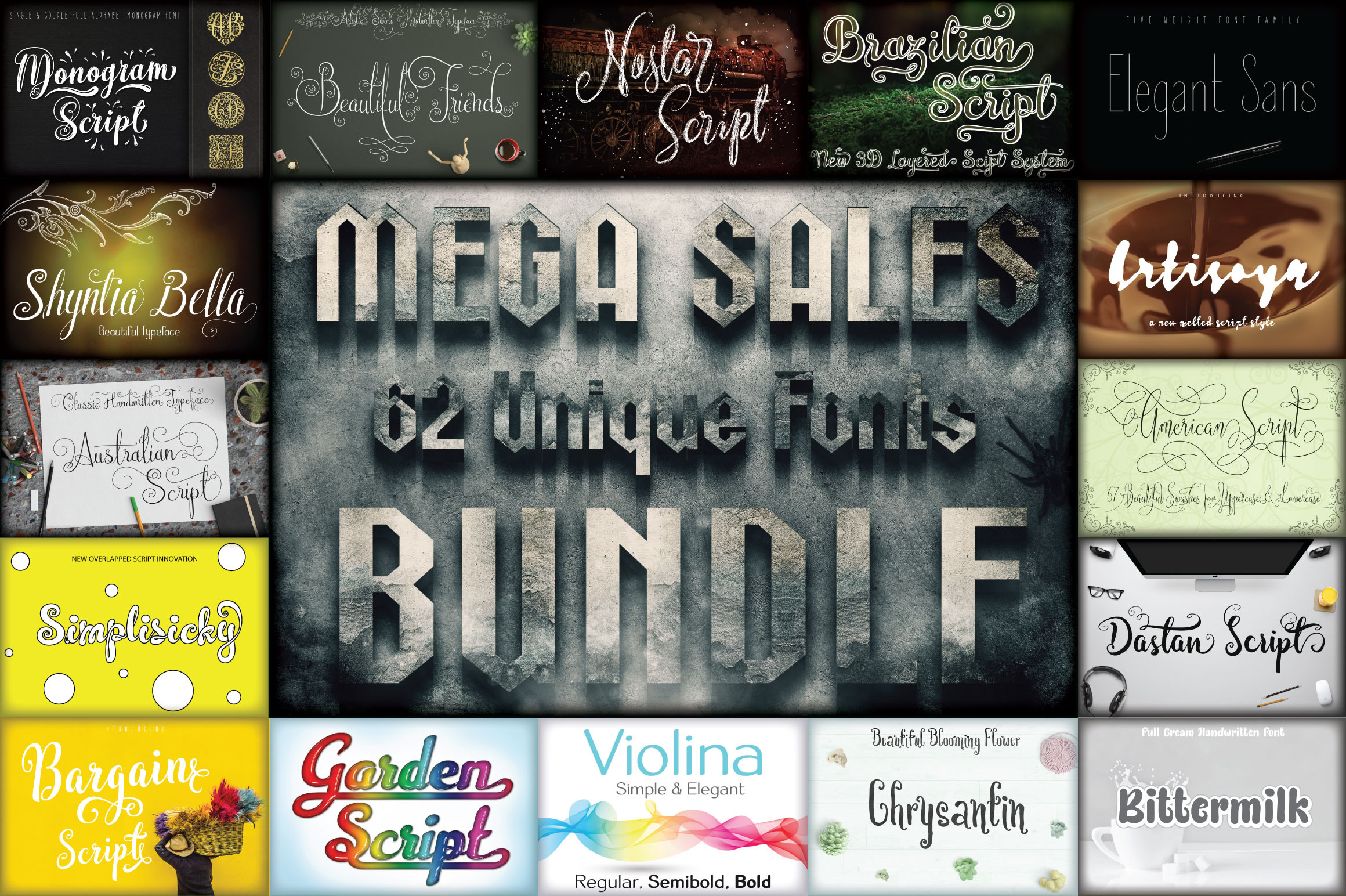 Download Mega Sales 62 Unique Fonts Bundle Stunning Script Fonts Creative Market