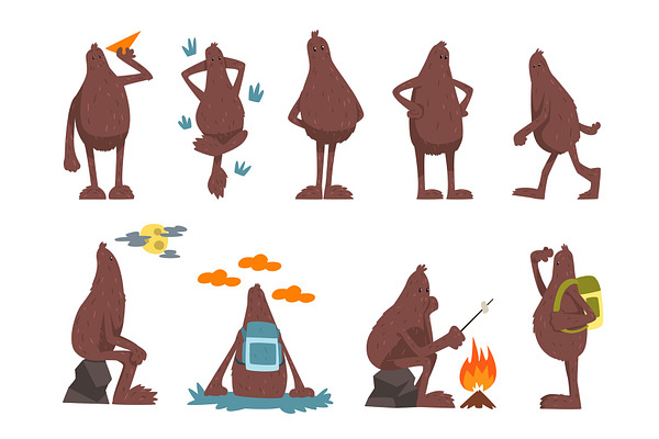 Bigfoot cartoon character set | Pre-Designed Vector Graphics ~ Creative