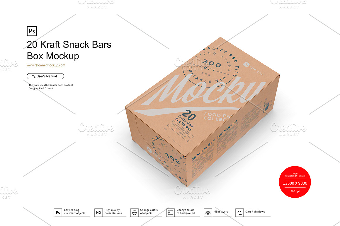 Download 20 Kraft Snack Bars Box Mockup Creative Photoshop Templates Creative Market