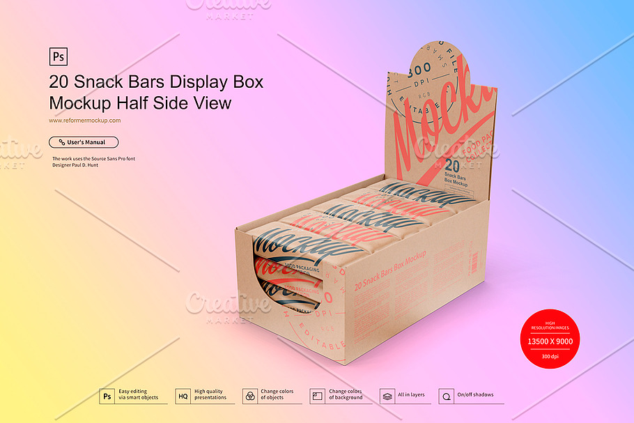 Download Kraft Snack Bars Display Box Mock-up | Creative Photoshop Templates ~ Creative Market