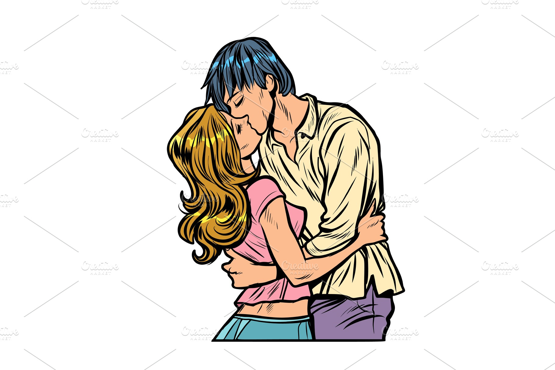 young couple kissing. love | Pre-Designed Vector Graphics ~ Creative Market