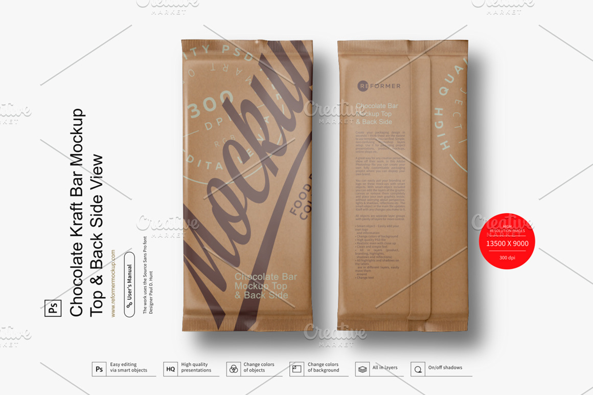 Download Chocolate Kraft Bar Mockup Creative Photoshop Templates Creative Market