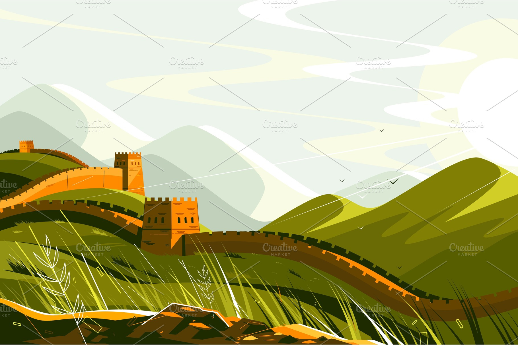 Great Wall of China | Pre-Designed Vector Graphics ~ Creative Market