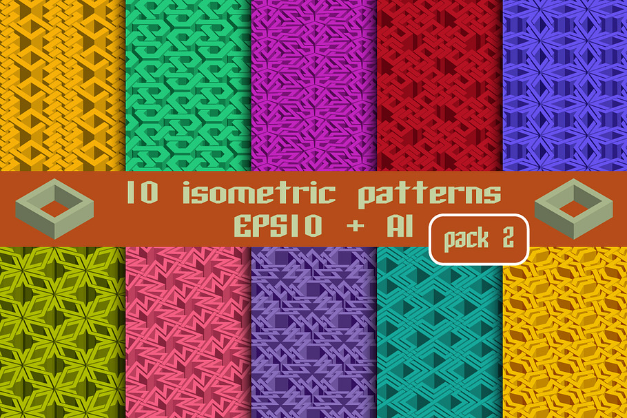 10 Isometric Patterns Pre Designed Illustrator Graphics ~ Creative Market 