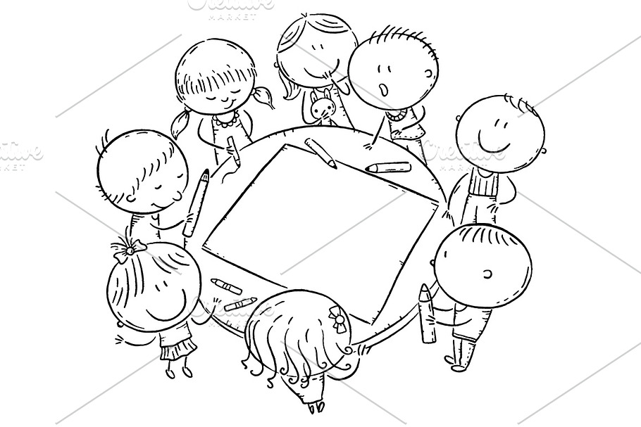 Doodle kids drawing together PreDesigned Graphics