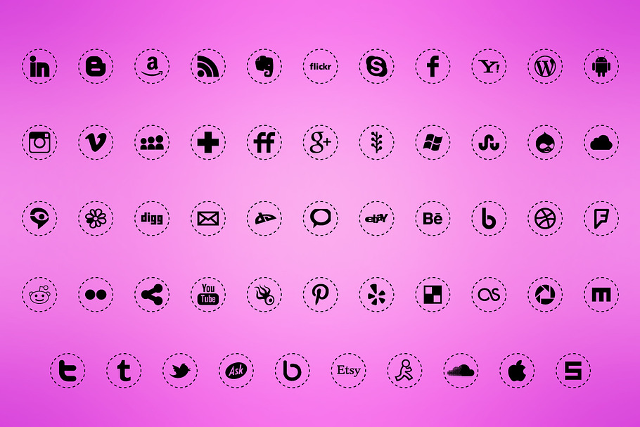 Social media icons, round, outline | Pre-Designed Illustrator Graphics ...