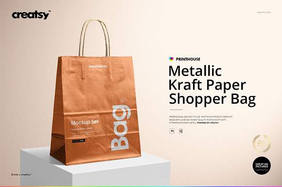 Download Metallic Kraft Paper Bag Mockup Set Creative Photoshop Templates Creative Market