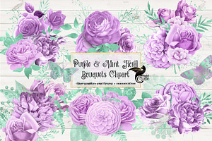 Mint and Purple Watercolor Flowers | Custom-Designed Illustrations