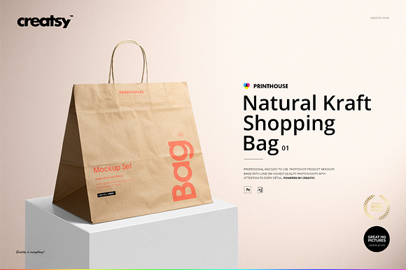 Download Natural Kraft Shopping Bag 1 Mockup Creative Photoshop Templates Creative Market