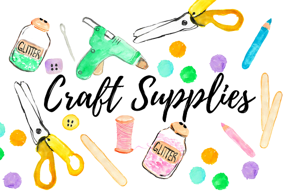 Watercolor Kawaii Art Supplies Clipart Graphic by Writelovely