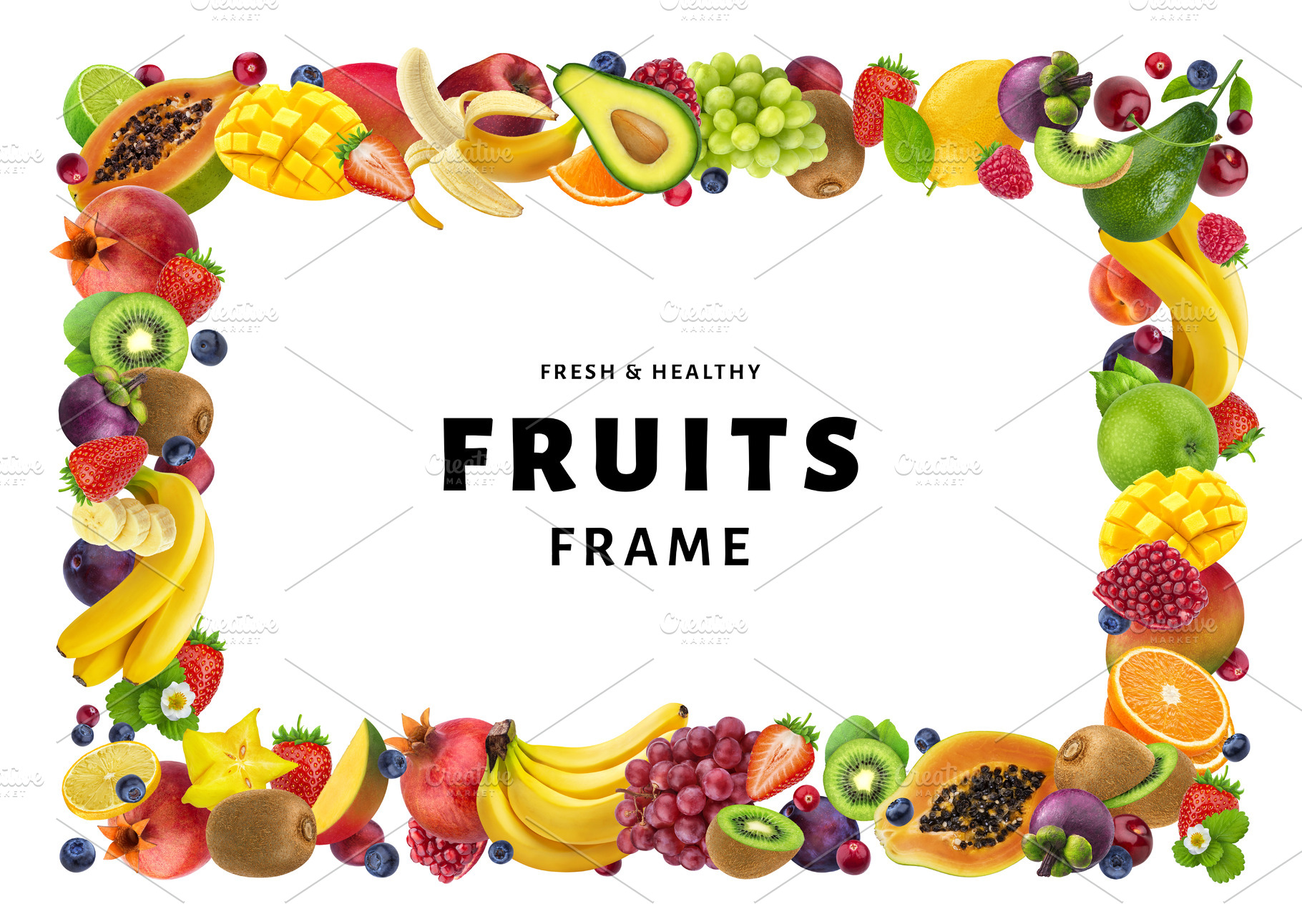 Fruit frame featuring fruit, berry, and isolated Food Images