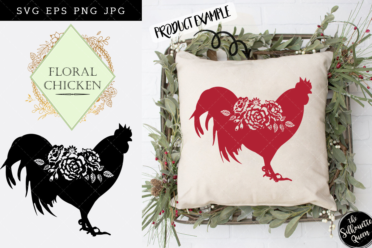 Download Floral Chicken Silhouette Vector Pre Designed Illustrator Graphics Creative Market