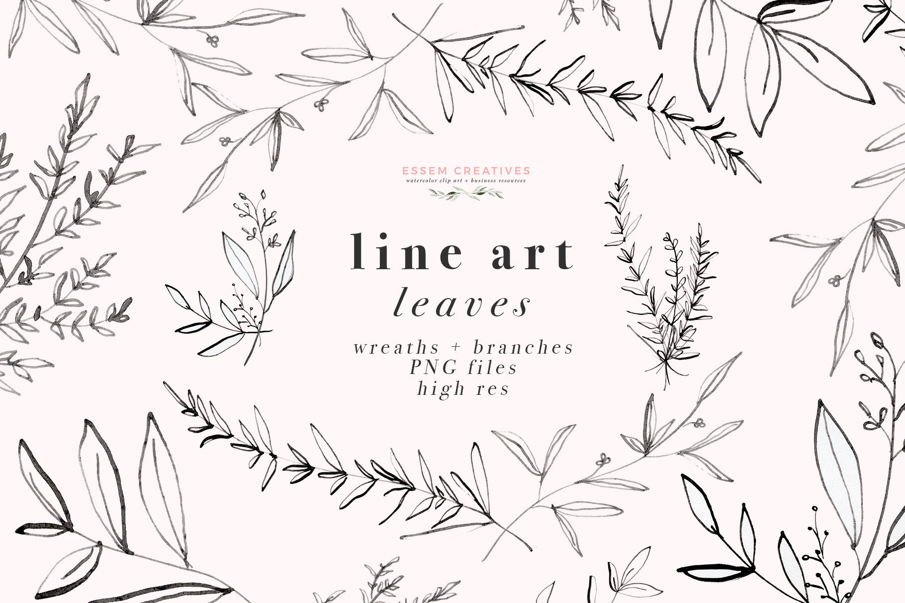 Line Art Leaves Illustration Graphic | Photoshop Graphics ~ Creative Market