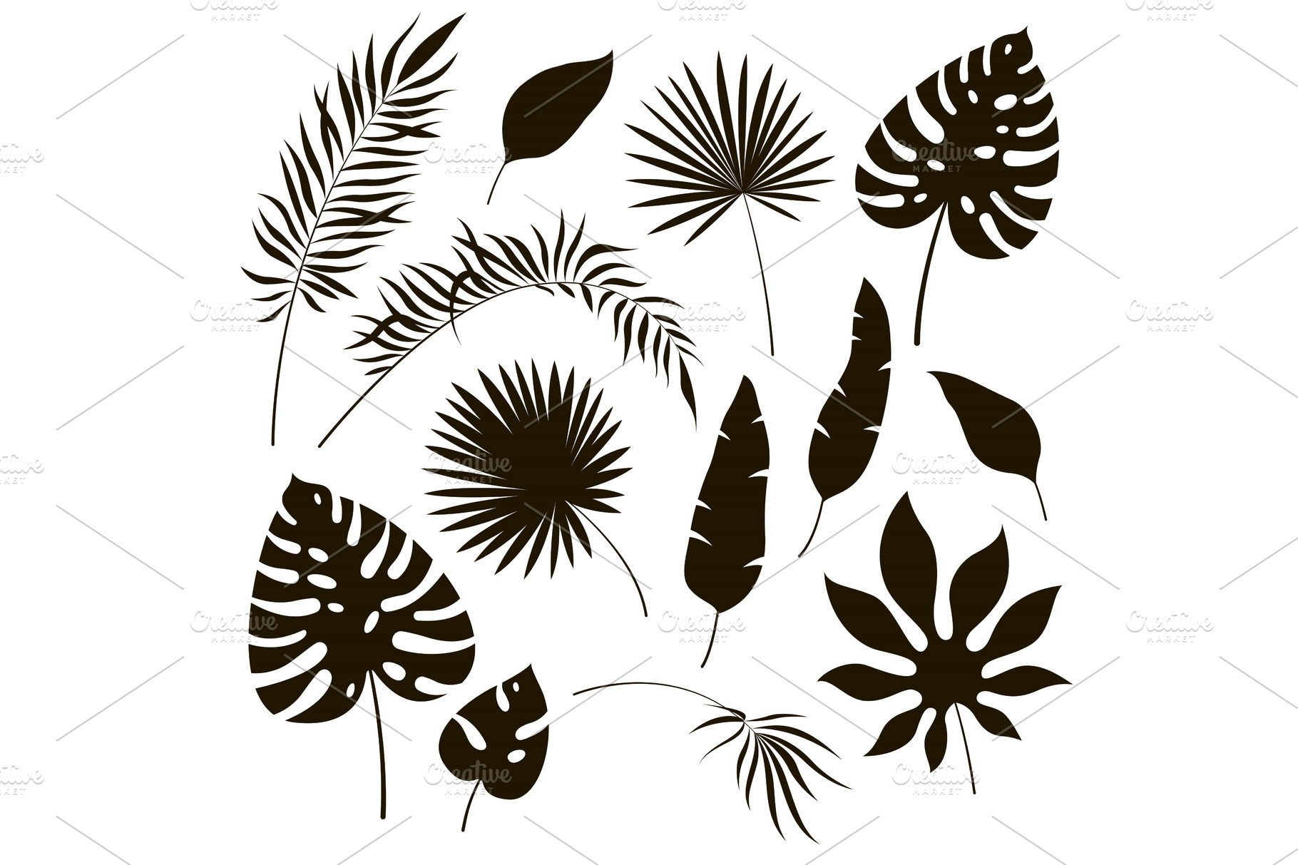 Tropical leaves silhouettes. Black | Texture Illustrations ~ Creative ...