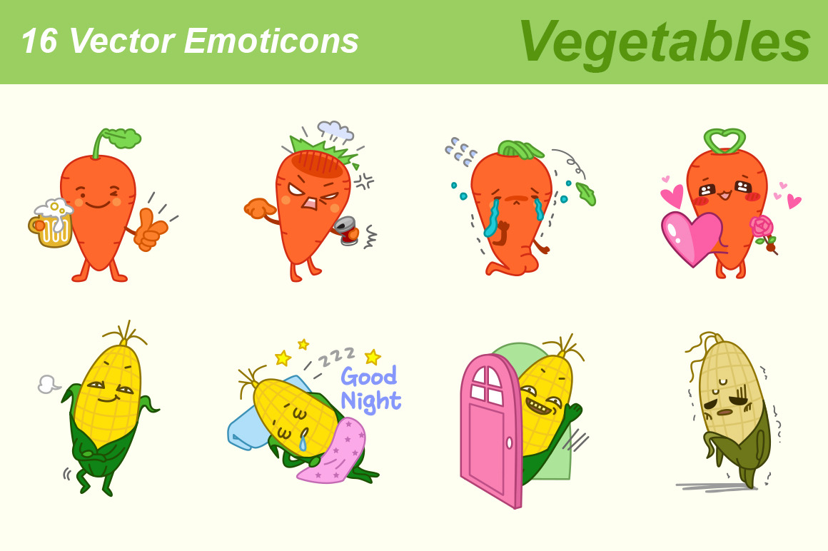 Vegetable Vector Emoticons Emoji Icons Creative Market