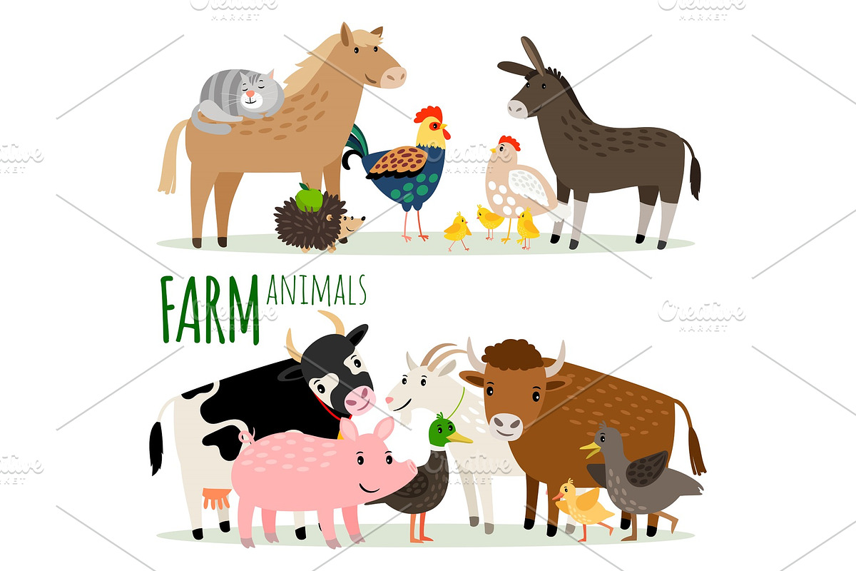 Farm animals cartoon characters | Pre-Designed Vector Graphics